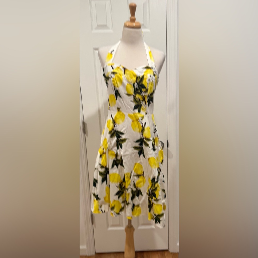 Lemon Print vintage style halter Dress